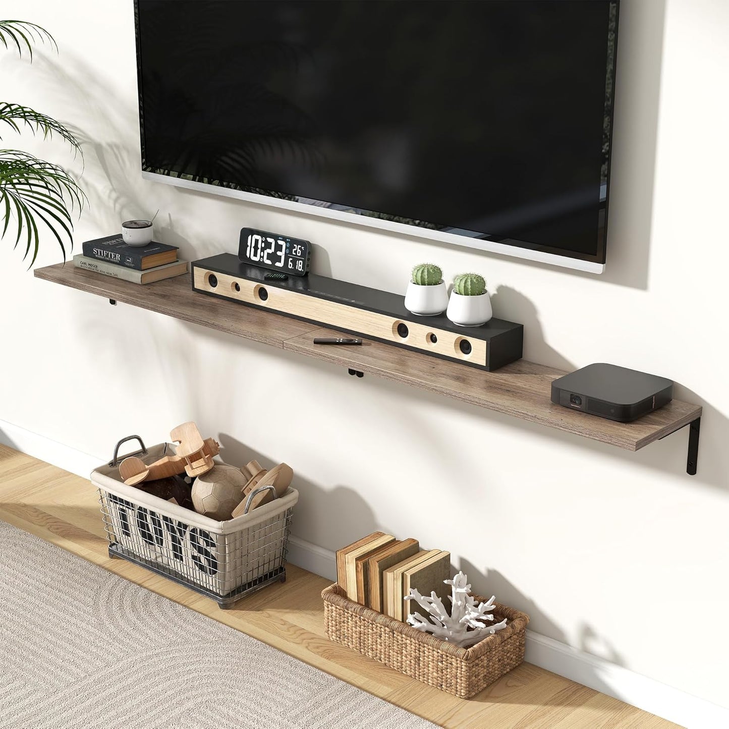 Fun Memories Deep Floating Shelves, 36W x 8D Floating Shelves Set of 2, Wall Mounted Shelf with Metal Brackets, Rustic Wood Wall Shelf for Bathroom, Kitchen and Living Room, Grey