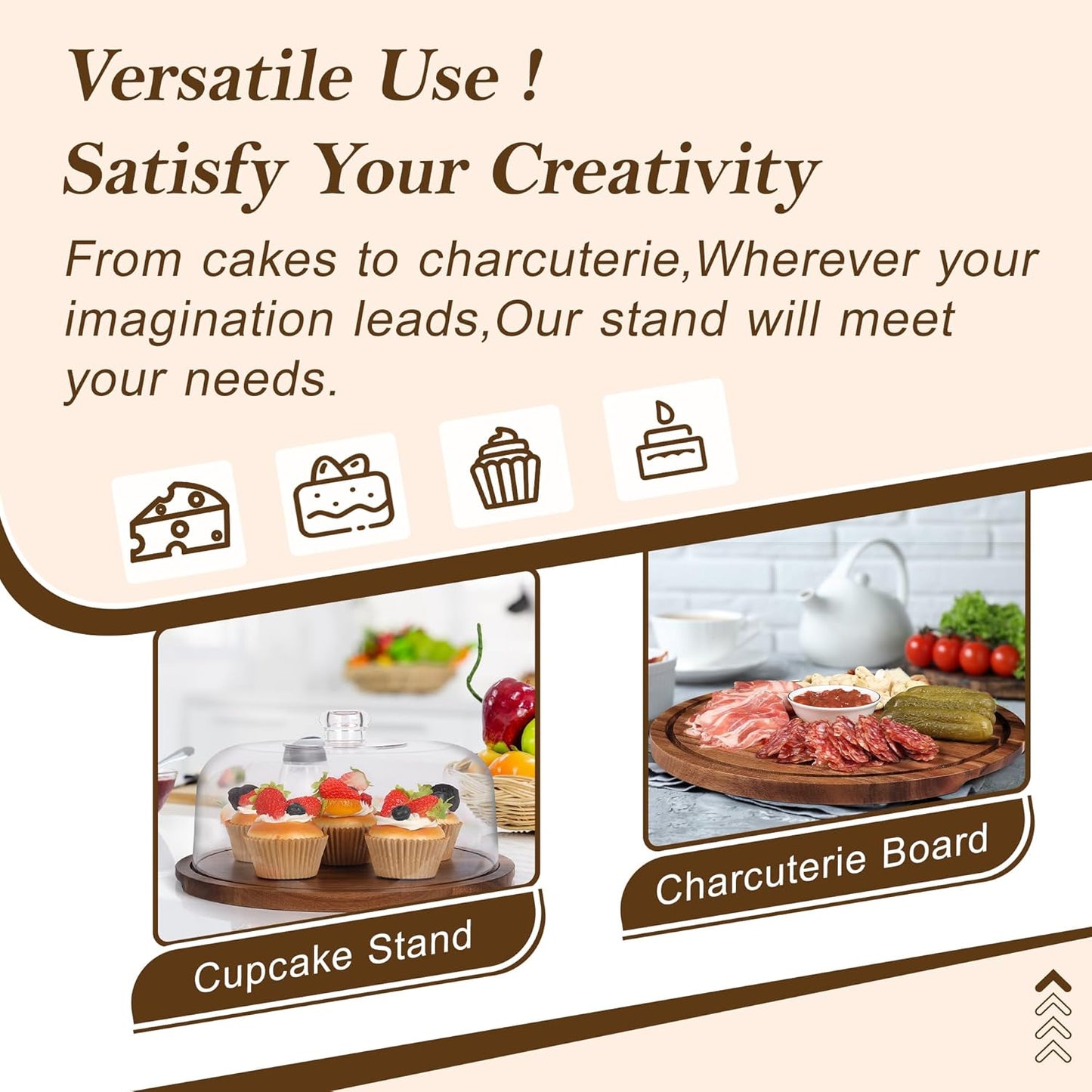 Bellsal Cake Stand with Clear Acrylic Dome Lid, 12in Acacia Wood Cake Holder with Lid, Cake Plate with Lid for Baking Gifts, Cake Display Server Tray for Birthday Party Weddings