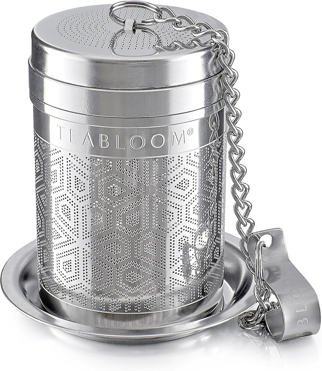 Teabloom Elegant Stainless Steel Loose Leaf Tea Infuser – Tea Connoisseur's Choice for White, Green, Oolong, Black, and Herbal Teas – Geometric Blossom Design – Small Size