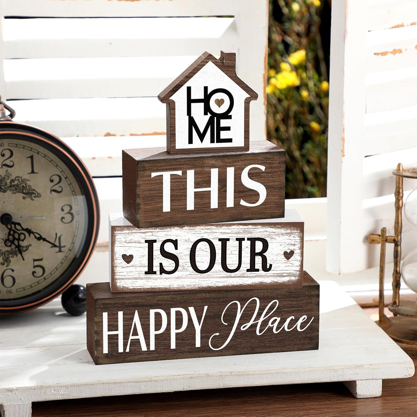 Farmhouse Wooden Tabletop Decor Rustic There's No Place Like Home Table Centerpiece Home Wood Blocks Sign Gifts Farmhouse Tiered Tray Decor for Kitchen Table Shelf Desk Mantel Decoration