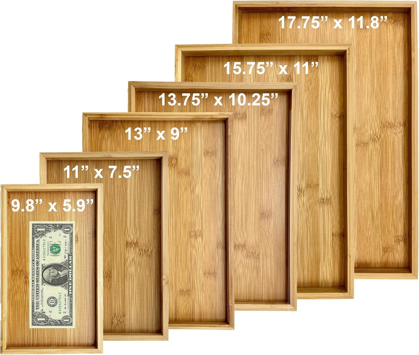 Bam & Boo - Natural Bamboo Serving Tray Modern Rectangular - for Food, Drinks, Decor, Vanity in Home, Kitchen, Bathroom, Coffee Table, Bed(X-Small, 9.8” x 5.9" x 1.2")