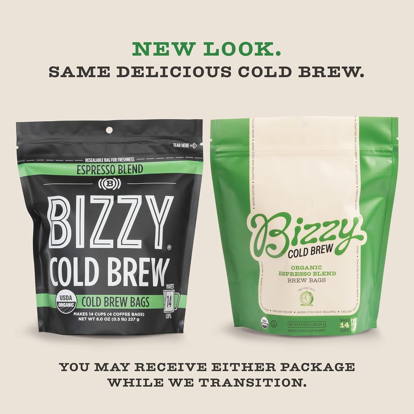 Bizzy Organic Cold Brew Coffee | Espresso Blend | Coarse Ground Coffee | Medium-Dark Roast | Micro Sifted | Specialty Grade | 100% Arabica | Brew Bags | 4 Count | Makes 14 Cups