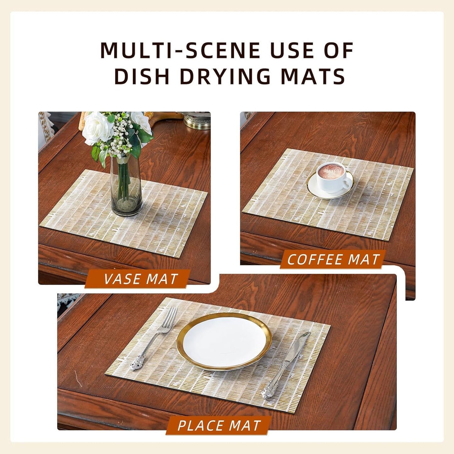 Dish Drying Mat Diatomaceous Earth Soft Coffee Mat Silicone Dish Drying Mat for Kitchen Counter or Sink for Kitchen Bathroom Coffee Bar (Linear Pattern, 16 x 24 Inches)