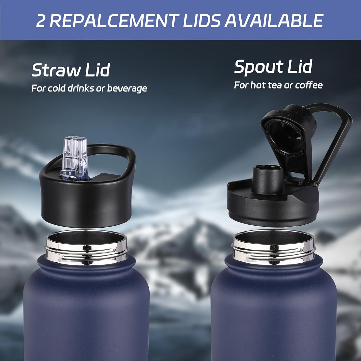 HASLE OUTFITTERS 32 oz Insulated Water Bottle Stainless Steel Double Walled Vacuum Sports Water Bottle with 2 Lids (Straw and Spout Lid) for Gym Camping Hiking(Navy,1)