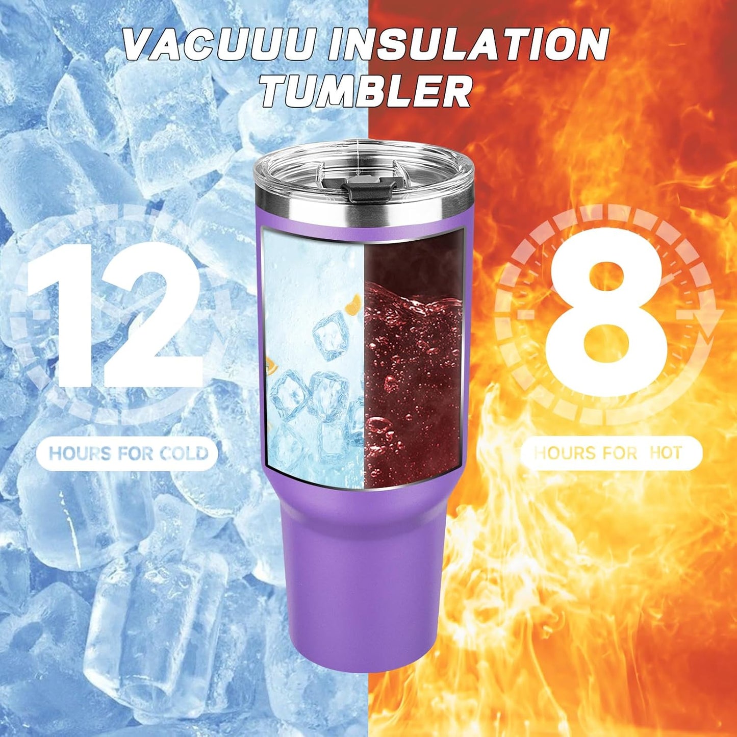 40 oz Tumbler with Lids and Straws, Stainless Steel Insulated Coffee Tumbler, Double Wall Vacuum Insulated Travel Mug Cup, Leakproof Thermal Coffee Cup for Hot and Cold Drinks (Purple)