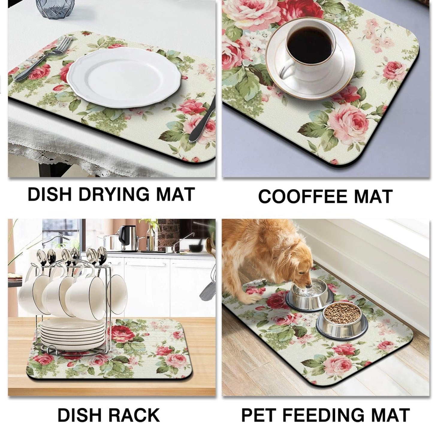 Dish Drying Mat for Kitchen Counter 20x12in Washable Quick Dish Drying Pad Rubber Backed Absorbent Draining Mat Fit Kitchen Counter,Bar,Under Sink,Dishes,Utensils,Dish Rack