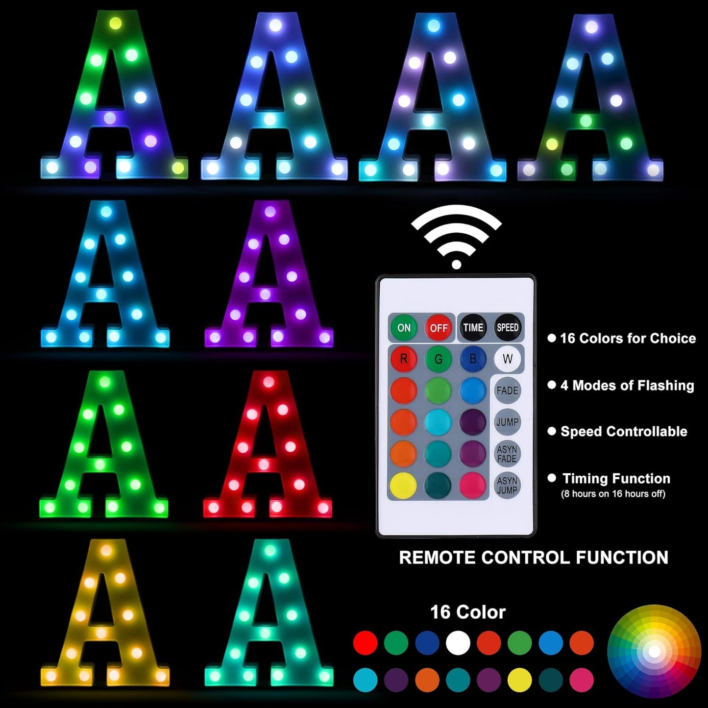 Foaky Colorful LED Letter Lights with Remote,Marquee Light Up Letters Sign for Night Light Wedding/Birthday Party Battery Powered Christmas Lamp Home Bar Decoration(U)