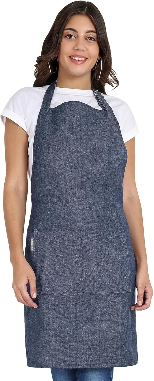 Chef Apron, Recycled Cotton Kitchen Apron with an Adjustable Neck with Long Ties, for cooking, baking