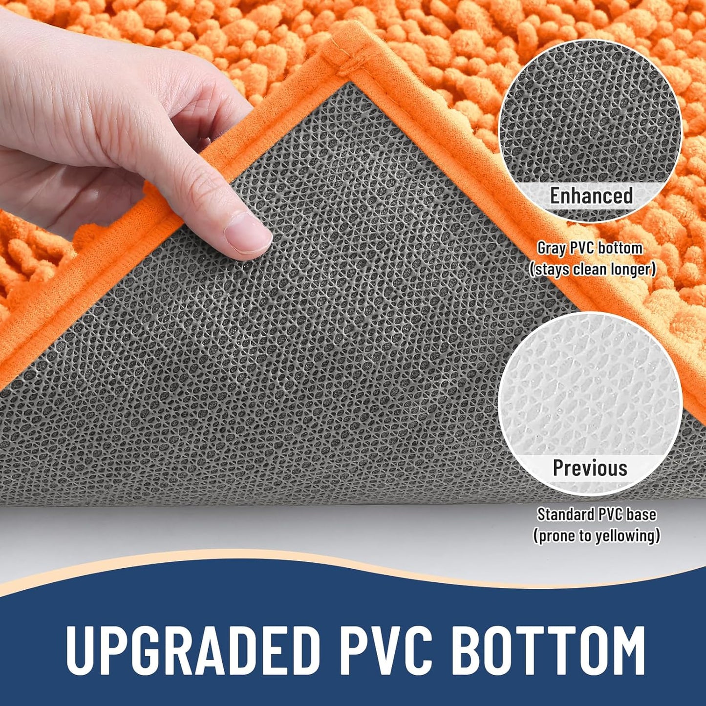 Arotive Luxury Chenille Bathroom Rug Mat, Extra Soft Thick Absorbent Shaggy Bath Rugs, Non-Slip Machine Wash Dry, Plush Bath Mats for Bathroom, Shower and Tub, 47x24, Orange