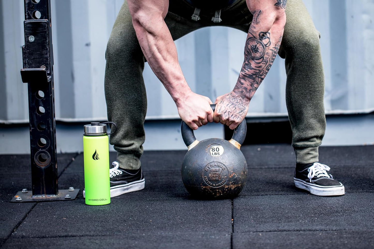 HYDRO CELL Stainless Steel Insulated Water Bottle with Straw - For Cold & Hot Drinks - Metal Vacuum Flask with Screw Cap and Modern Leakproof Sport Thermos for Adults (Neon 24oz)