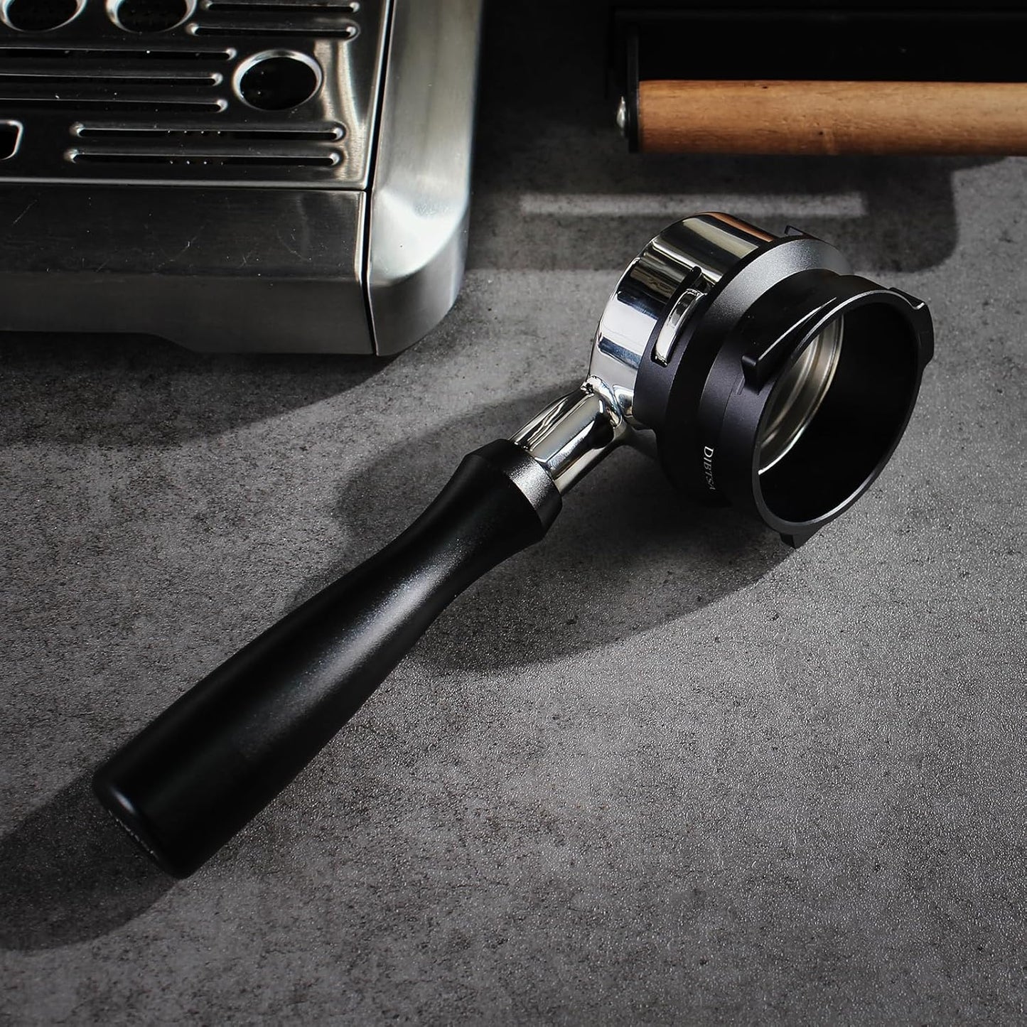 DIBTSA Espresso Dosing Funnel Compatible with Barsetto, Calphalon Temp IQ 58mm Portafilter, Aluminum Alloy, Black