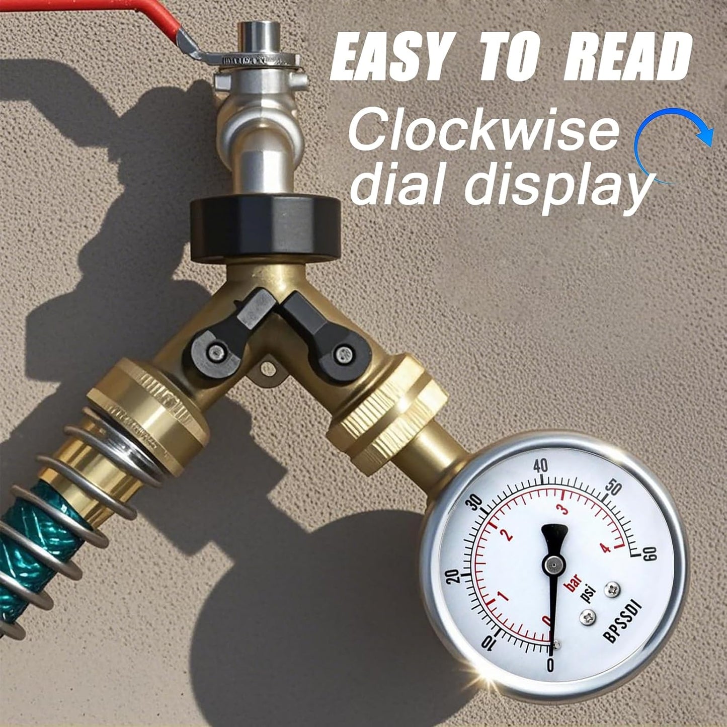 0-60 Psi Low Pressure Gauge, 2.5" Dial Size, 1/4" NPT Lower Mount, 304 Stainless Steel Case, Water Pressure Gauge Test for Water Pump, Pneumatic Air, RV Hose(with Tape)