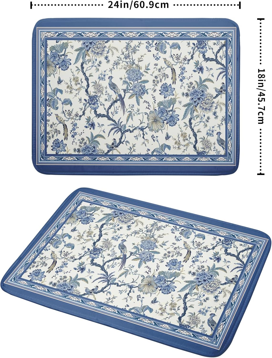 Giwawa Chinoiserie Dish Drying Mat 18x24in Blue White Oriental Floral Birds Kitchen Drainer Mats Porcelain Flowers Absorbent Microfiber Dish Drying Pad Large for Countertop Home Decor