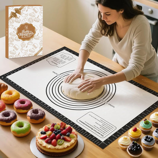 Non-stick Pastry Mat, Silicone Baking Mat with Measurement, Extra Large Silicone Mat for Baking Cookie Pie Bread Pizza Oven Reusable & Dishwasher Safe