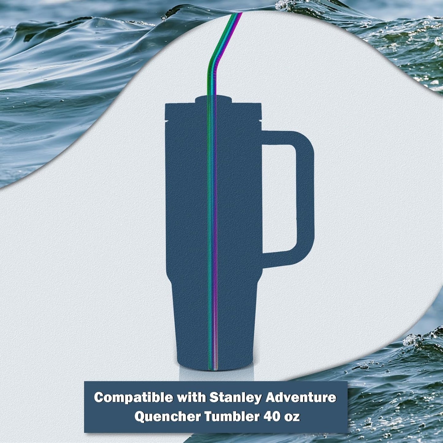 for Stanley Quencher 40oz Tumbler 6x Metal Stainless Steel Straws, 12inch Replacement Extra Long/Tall Straws for Stanley Cup 40oz Drinking Reusable Accessories (3x Straight & 3x Bent, Colorful)