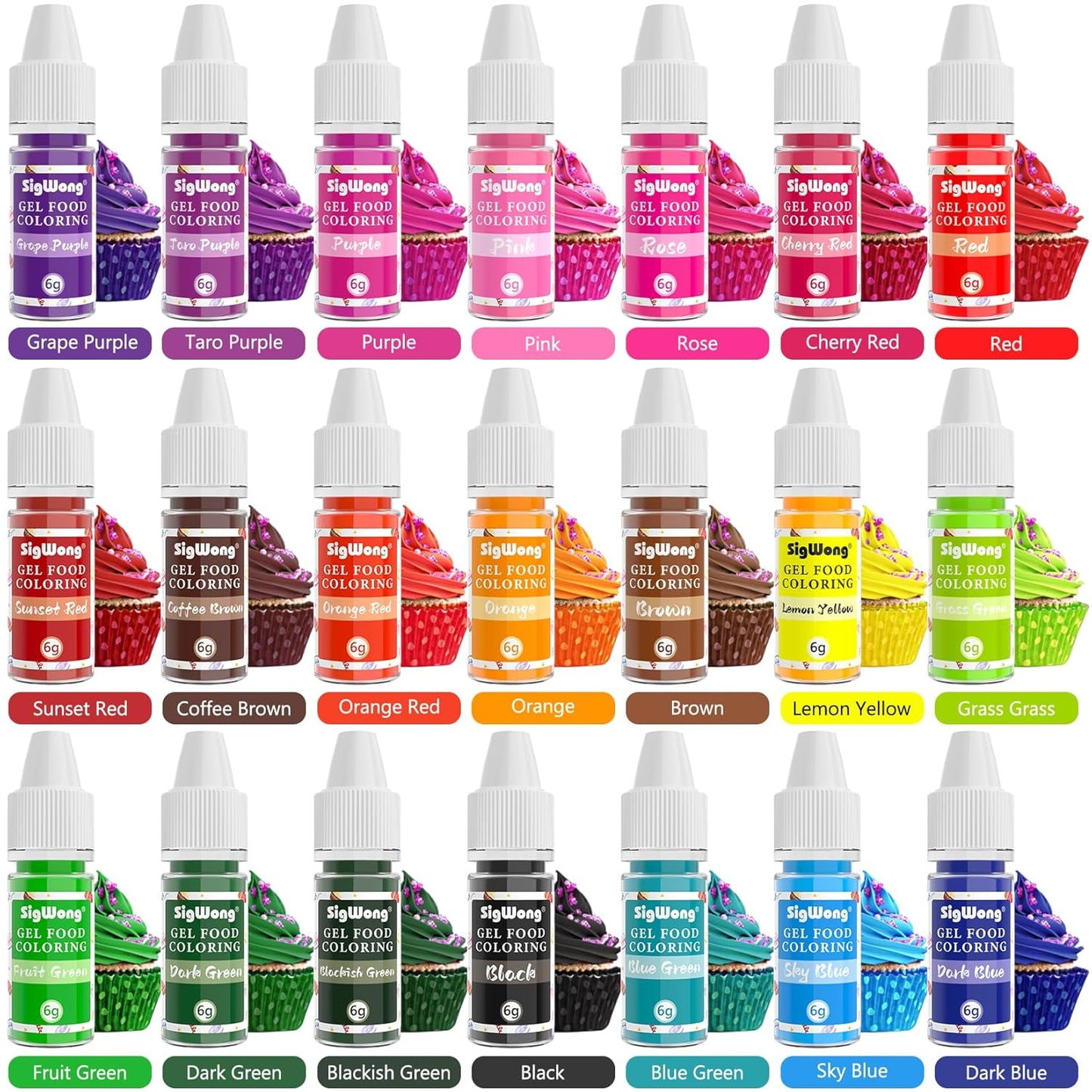 Gel Food Coloring Set - 21 Colors Tasteless Based Color Dye, Vibrant Edible Icing for Cake Cookie Decorating, Baking, Fondant, Frosting, Easter Eggs, with Gloves (6g/Bottle) Vegan