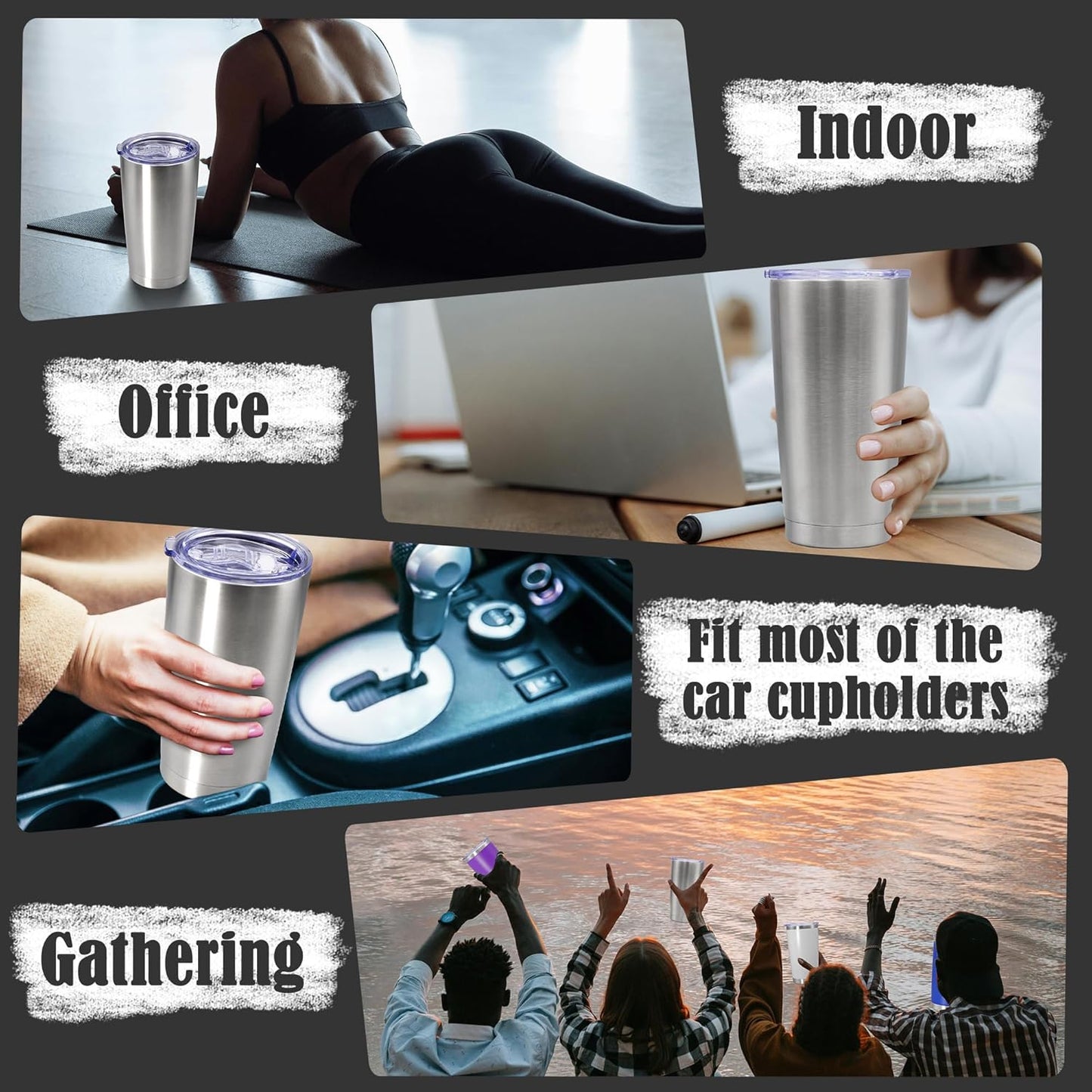 20 oz Tumbler Coffee Tavel Tumblers Bulk with Lid Stainless Steel Double Wall Vacuum Insulated Mug Powder Coated Cups fit Car Cupholder for Hot and Cold - Stainless Steel, 12Pack