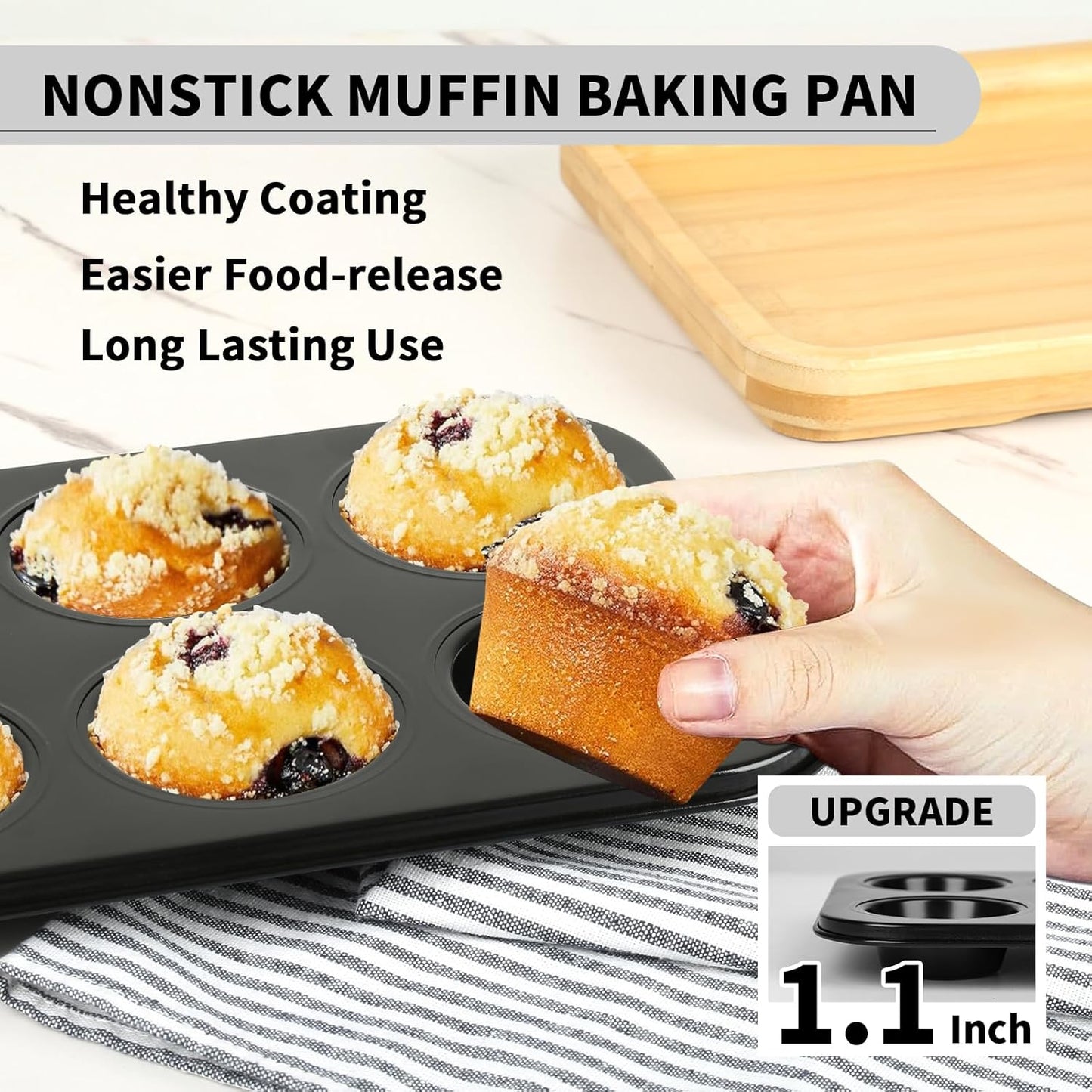 Muffin Baking Pan, Nonstick Premium Carbon Steel Muffin Pan for Baking, Cupcake Tin Cheesecake Pans