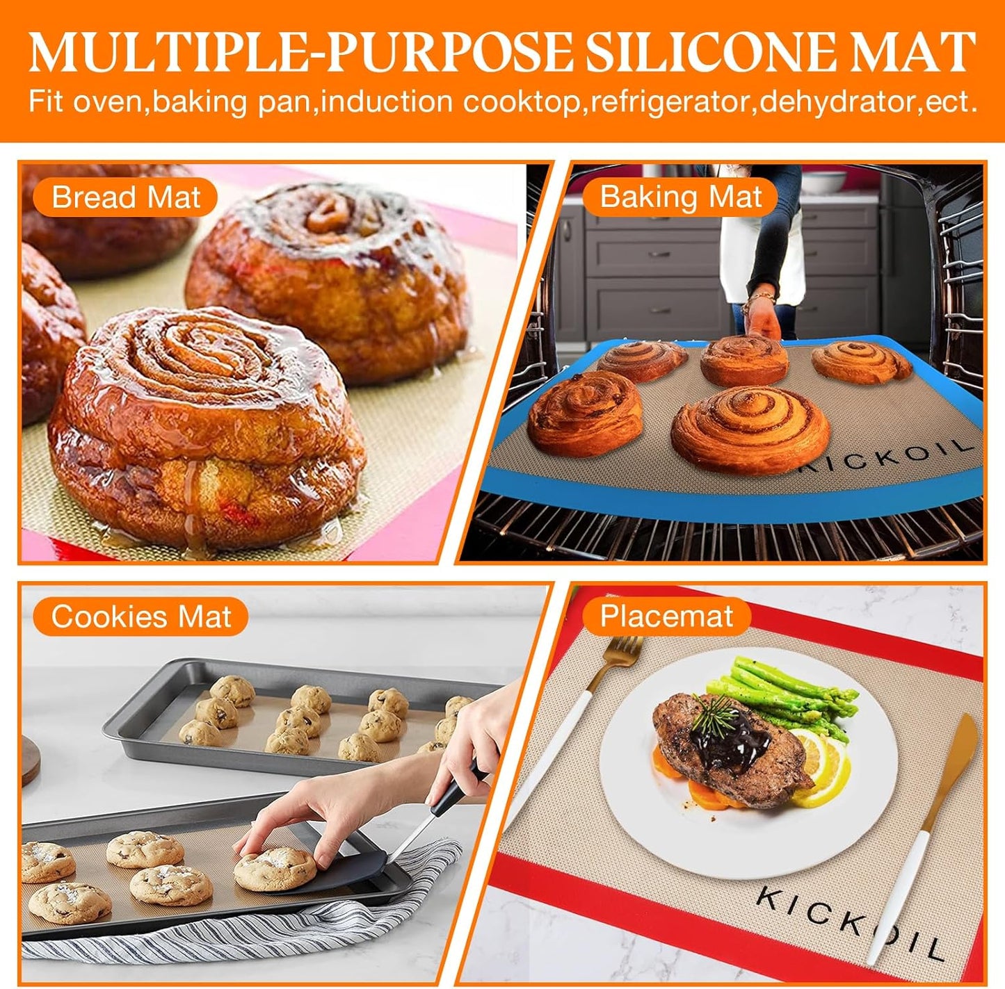 Silicone Baking Mat Half Sheet Non Stick Food Safe Baking Sheet for Oven - Replace Reusable Parchment Paper- Silicone Induction Cooktop Protector, Pan Liner 2 Pack,Cooking Essentials Gadgets