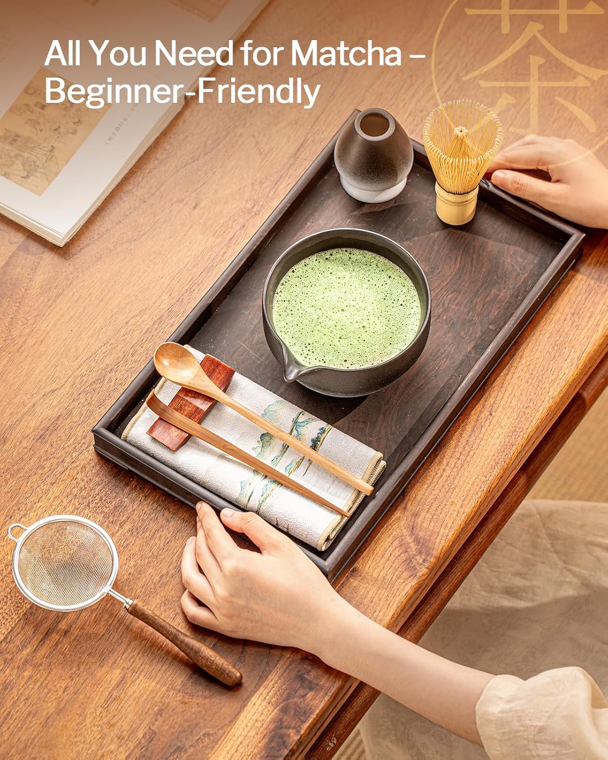 Artisan Matcha Whisk Set - 8 Pcs Premium Matcha Set with Bowl (Chawan), Bamboo Whisk & Tools | Matcha Kit for Making Breakfast/Latte | Gift for Matcha Lovers (Black)