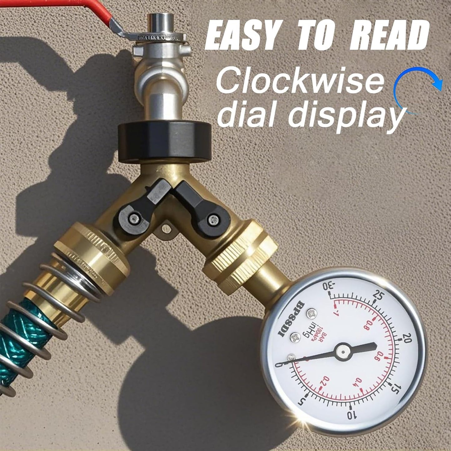 30inHg Vacuum Pressure Gauge, Water Pressure Gauge, 2.5" Dial Size, 1/4" NPT Lower Mount, 304 Stainless Steel Case, for Pneumatic Air Compressor RV Regulator Valve Test(with Tape)