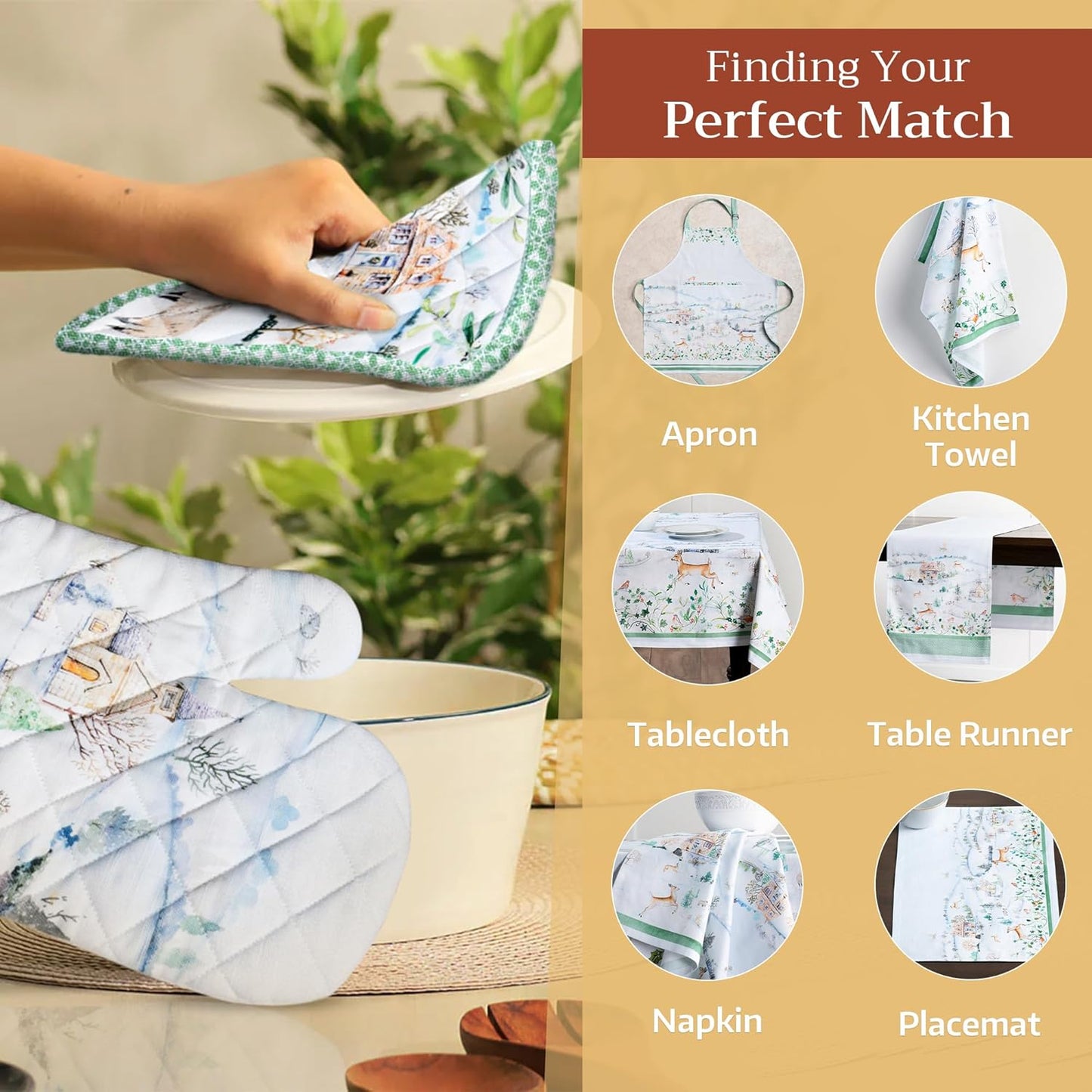 Maison d' Hermine Pot Holders 100% Cotton Heat Resistant Potholders 8" x 8" Hot Pads with Loop BBQ, Cooking, Baking, Grilling, Kitchen, Handling Hot Pans (Pack of 1, Snowy World)