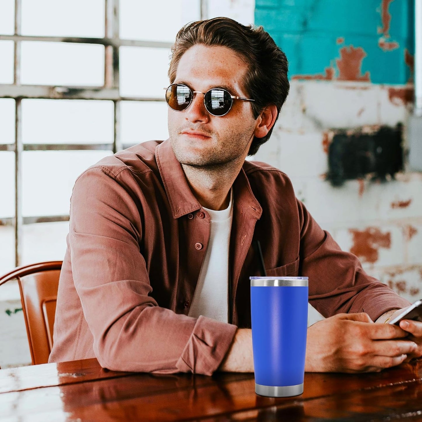 20oz Tumbler Stainless Steel Tumbler Cup with Lid Vacuum Insulated Double Wall Travel Mug, Durable Powder Coated Travel Coffee Tumbler Mug for Hot & Cold Drinks, Dark Blue,4 Pack