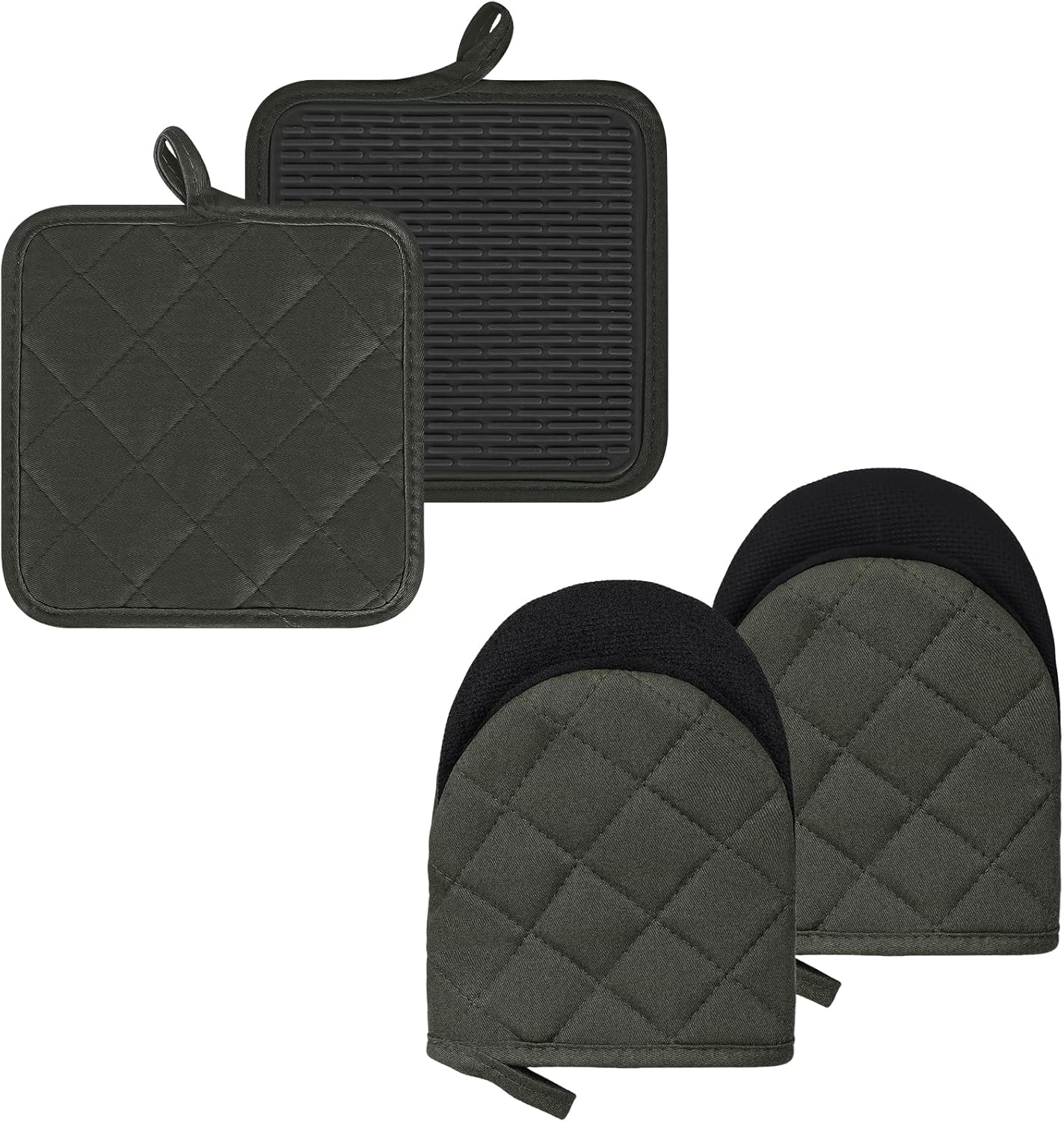 Oven Mitts and Pot Holders Set, Pack of 4, Heat Resistant Silicone Kitchen Mini Oven Mittens for 500 Degrees, Mini Oven Gloves and Hot Pads for Baking Grilling Barbecue Microwave Machine Washable