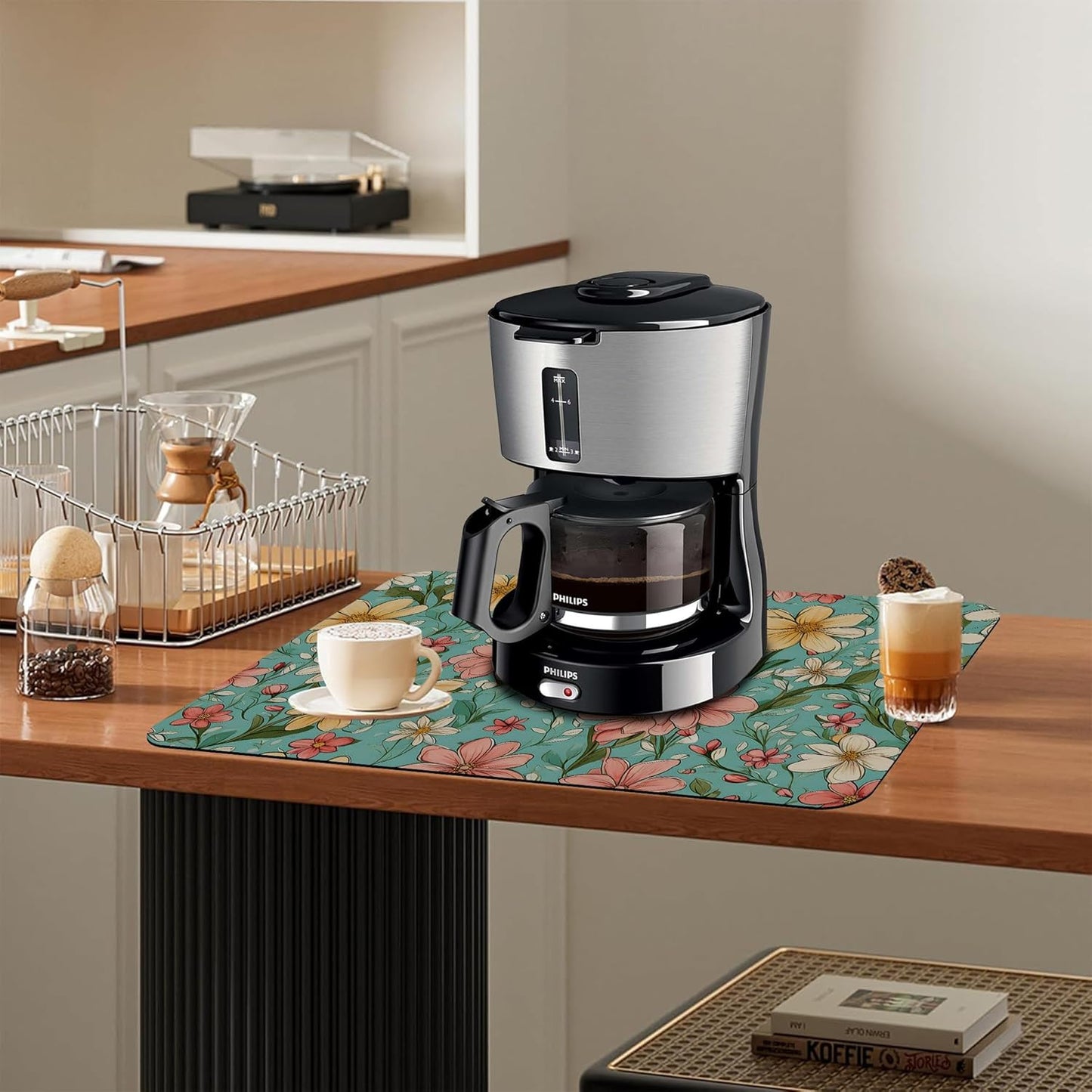 Dish Drying Mat Spring Flower Kitchen Mat 16"x24" Bsorbent Coffee Maker Mat for Dishes,Utensils Coffee Maker Pots and Pans Easy Clean Dish Slip Resistant Pad