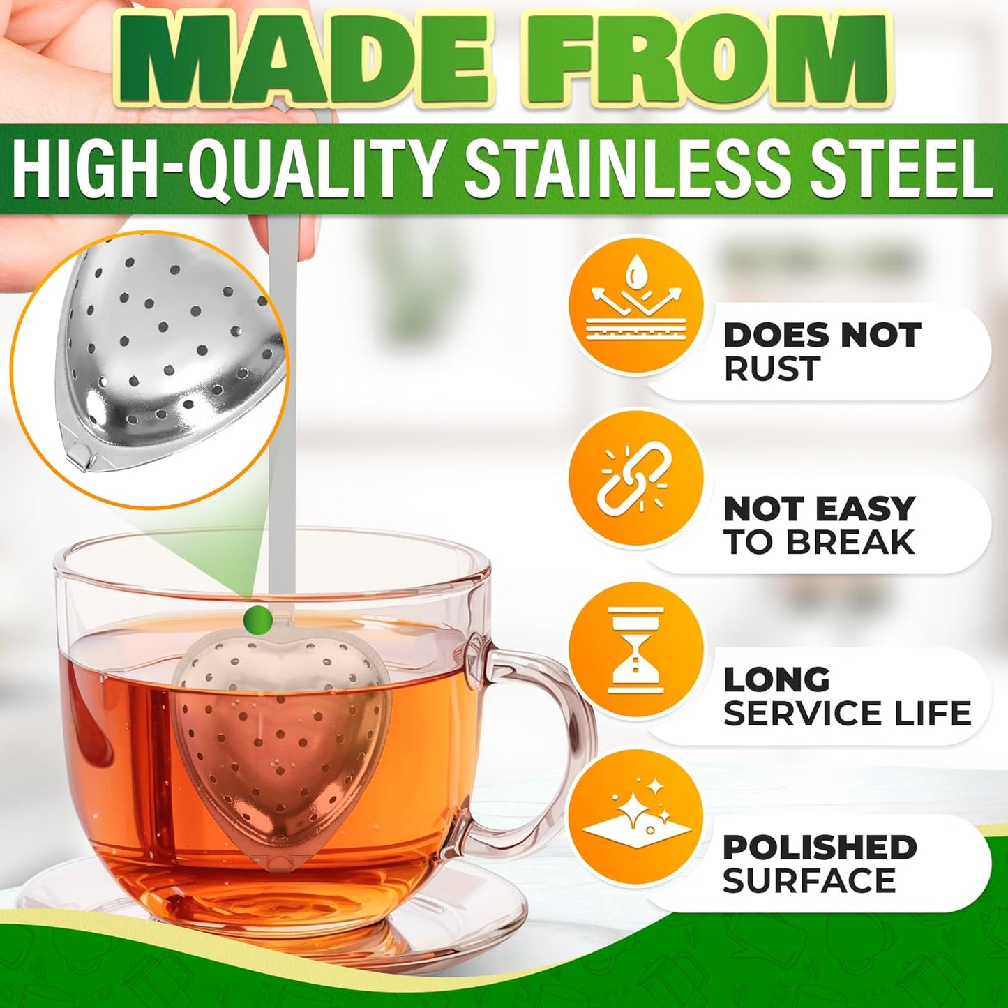 Heart Tea Infuser for Loose Leaf Tea Steeper – 10 Pcs Rust-Resistant Stainless Steel Diffusers with Sturdy Clasp – Easy Brewing, No Loose Leaves, Great for Parties & Gifting