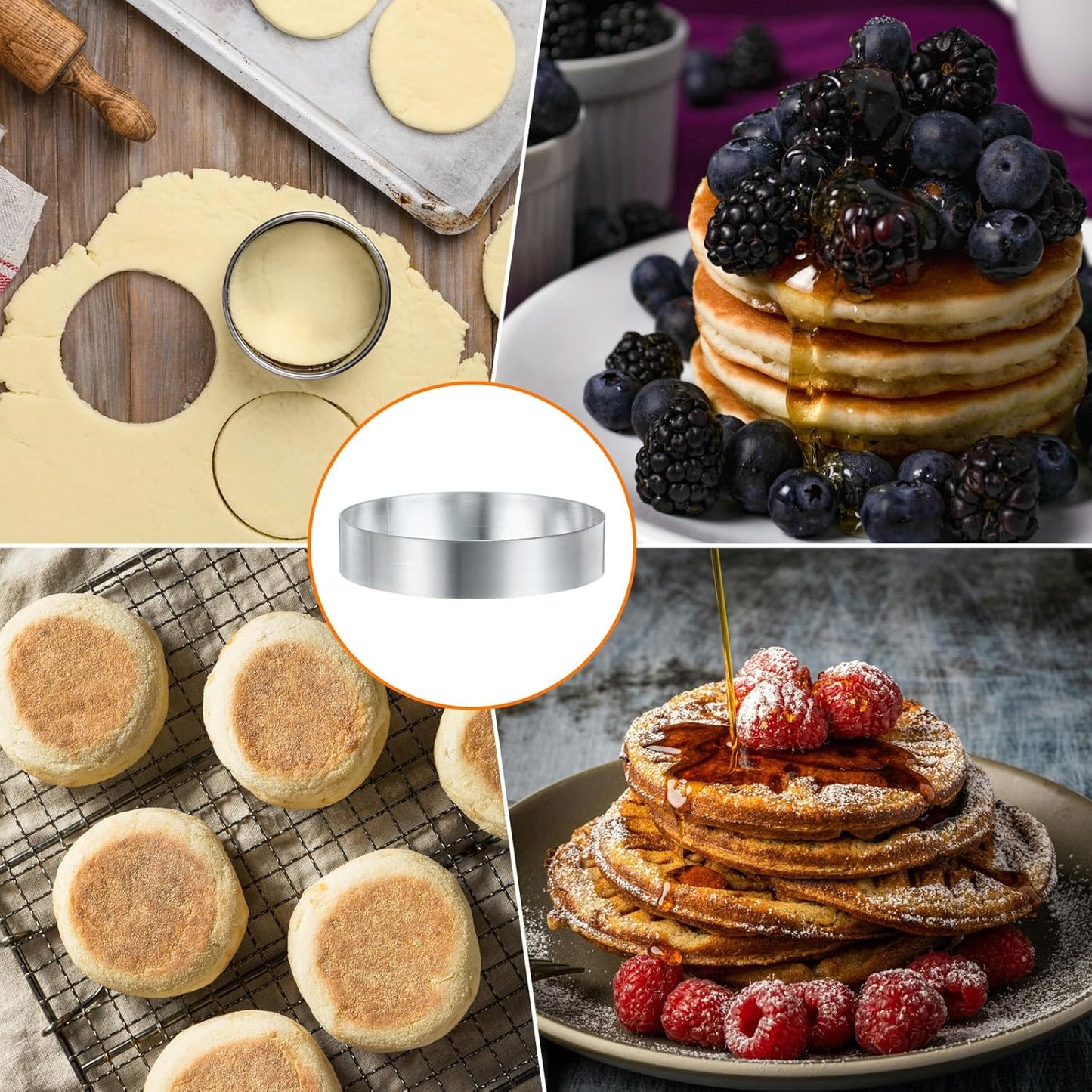 HARFINGTON Round Cake Ring 3.54 x 1 Inch Seamless Stainless Steel Pastry Mousse Dessert Ring Mirror Coating for Baking Cooking English Muffins Crumpet Making Tool