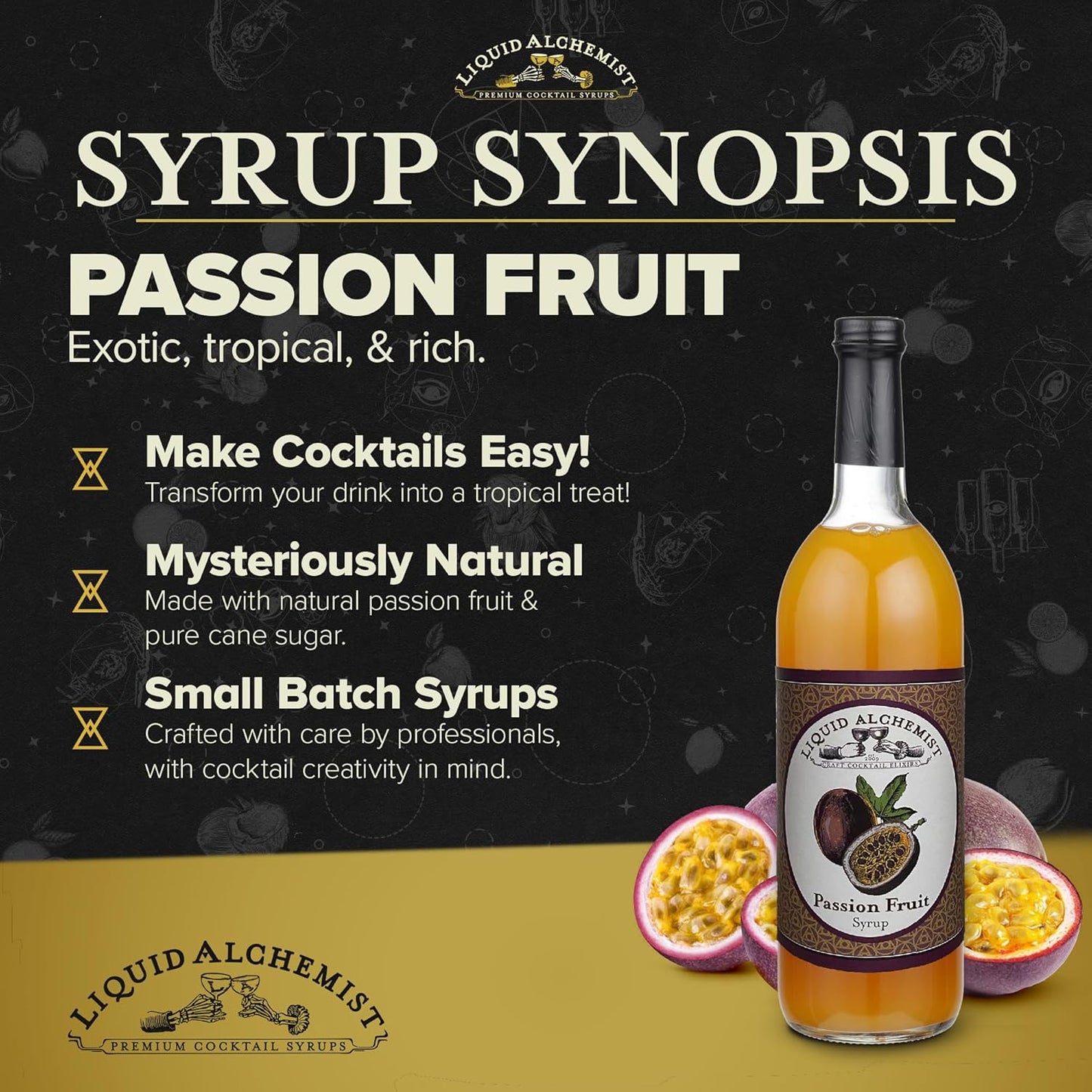 Liquid Alchemist Passion Fruit Syrup for Cocktails - Real Ingredients Make our Mix for Cocktails the Perfect Margarita Mix - Our Non-GMO Passion Fruit Syrup for Drinks is Vegan (12 oz)