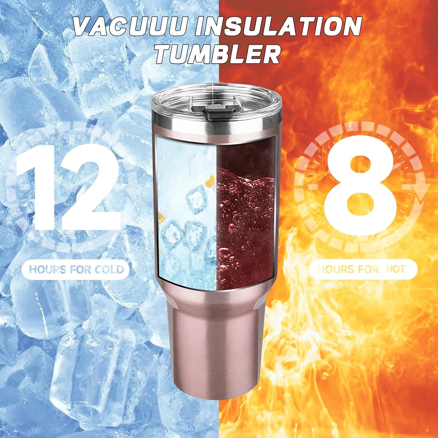 40 oz Tumbler with Lids and Straws, Stainless Steel Insulated Coffee Tumbler, Double Wall Vacuum Insulated Travel Mug Cup, Leakproof Thermal Coffee Cup for Hot and Cold Drinks (Rose Gold)