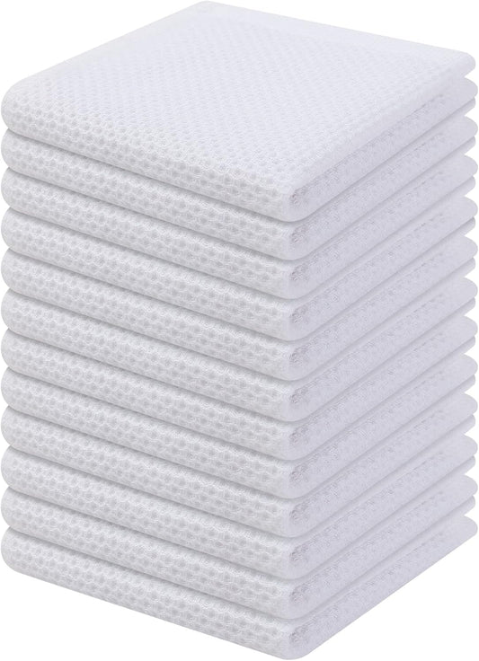 Kitinjoy 100% Cotton Kitchen Dish Cloths, 12 Pack Waffle Weave Ultra Soft Absorbent Dish Towels for Drying Dishes Quick Drying Kitchen Towels Dish Rags, 12 X 12Inch, White