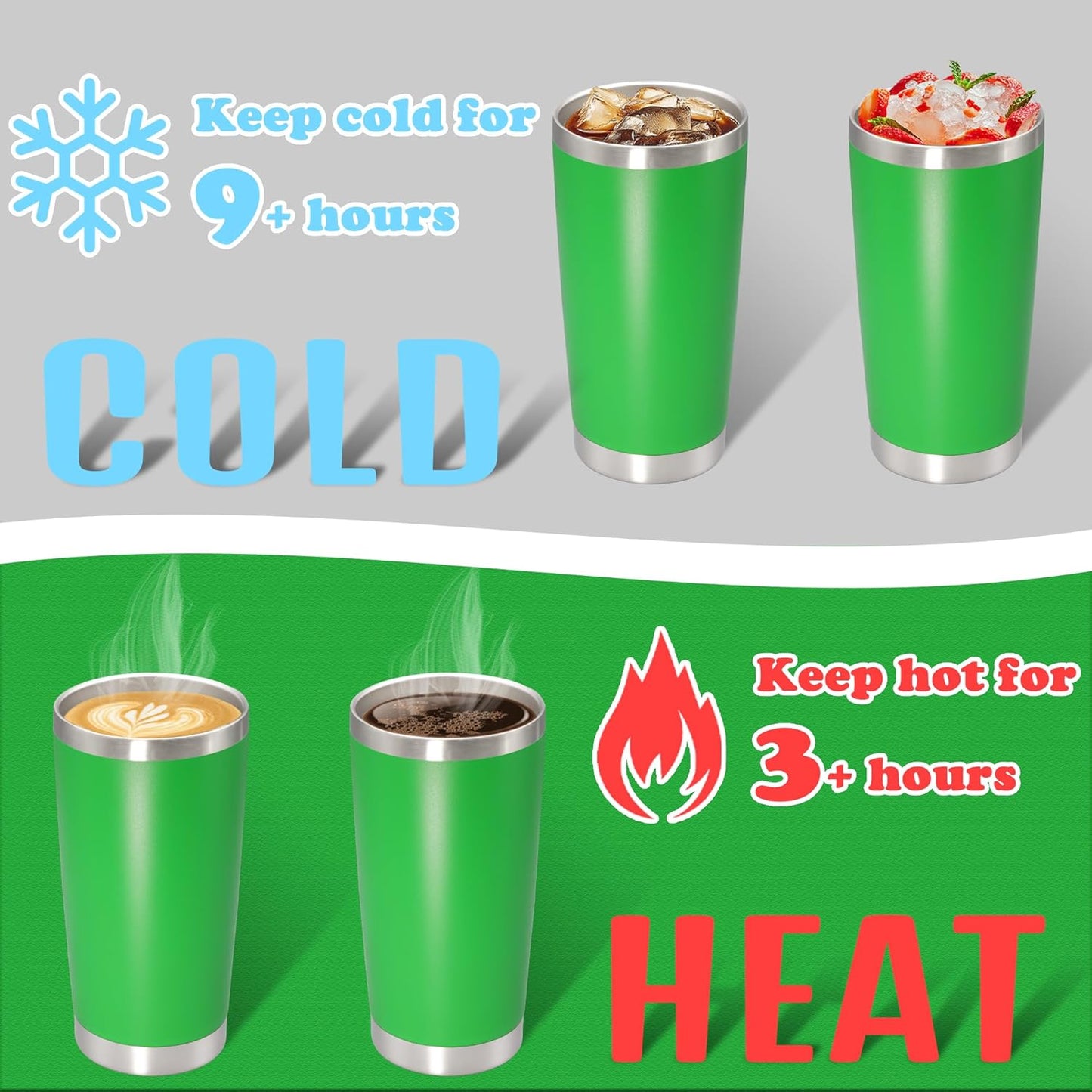 20 oz Tumbler with lid Double Wall Vacuum Insulated Tumblers Stainless Steel Coffee Mug Travel Coffee Tumbler Powder Coated Tumbler Cup Keep Hot&Cold - (Green 1 Pack)