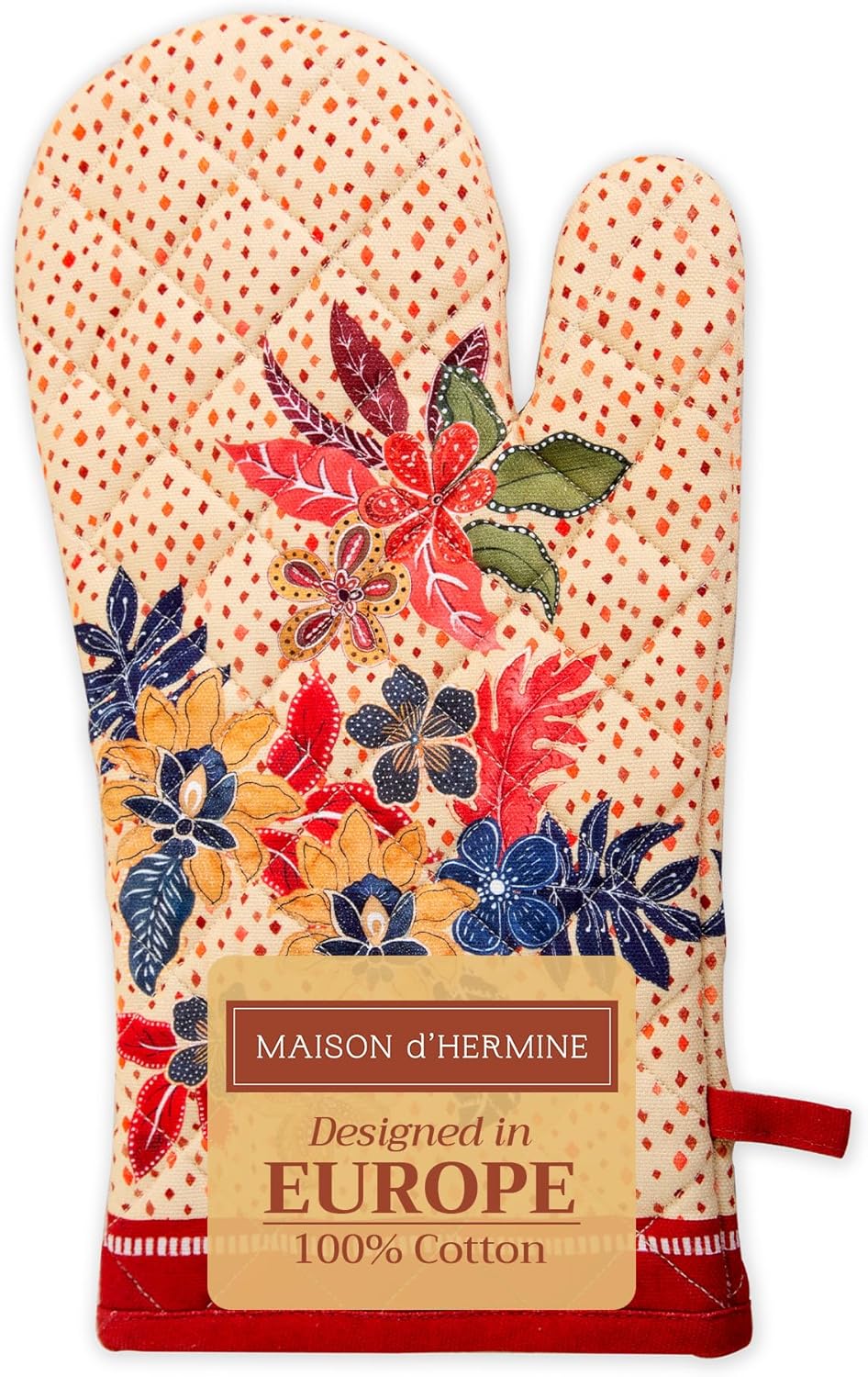 Maison d' Hermine Oven Gloves 100% Cotton Oven Mitt 7" x 13" with Loop Heat Resistant, BBQ, Cooking Gloves, Baking, Grilling, Kitchen, Handling Hot Pans (Pack of 1, Kalahari)