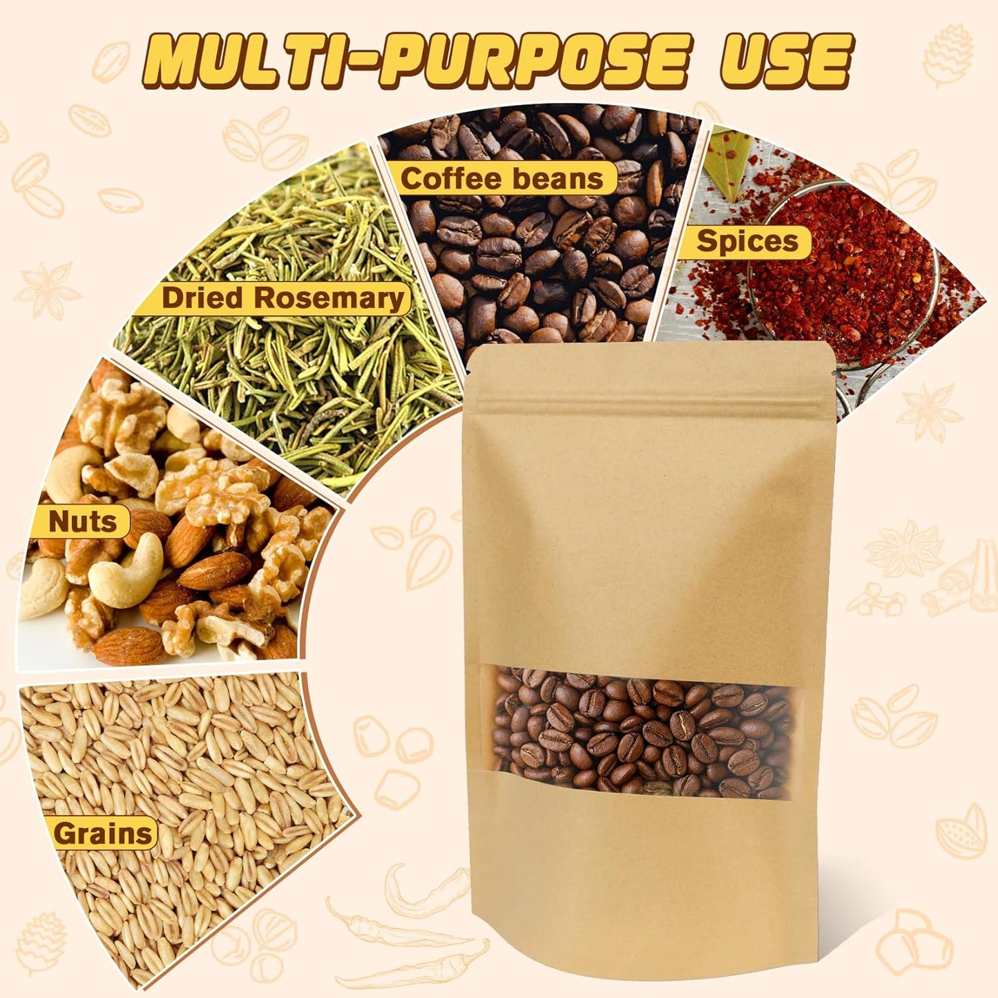 50 Pack Zip Lock Bags, Reusable Snack Bags with Window, Cookie Bags for Pastry, Herbs, Jerky, Spices, Soap, Pet, Gifts, Resealable Baggies for Small Business, Farm Stand Supplies