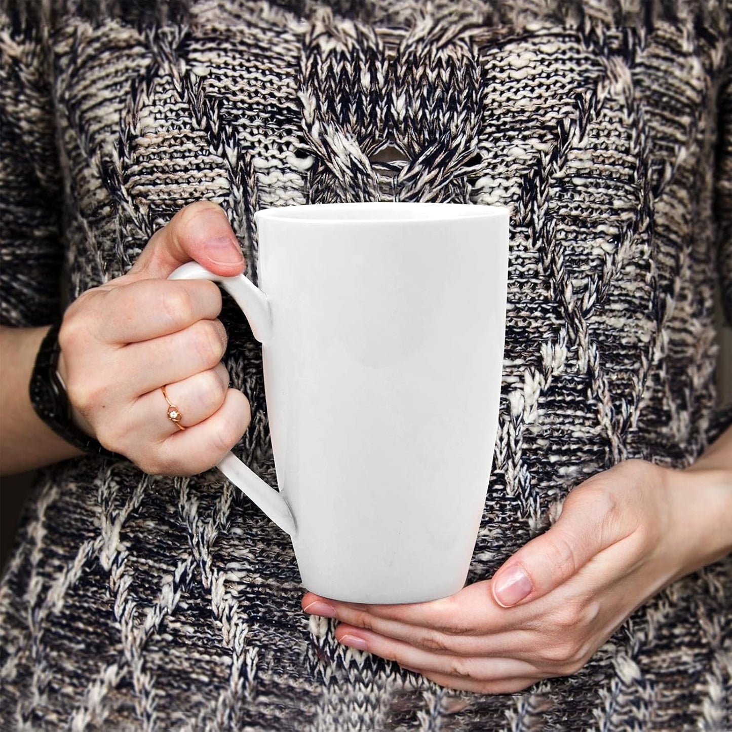 amhomel Porcelain Tea Mug with Infuser and Lid, 16 Ounce Ceramic Tea Cup for Loose Leaf, Coffee, Cocoa and Milk, Tea Gift for Tea Lovers, Set of 2(White)