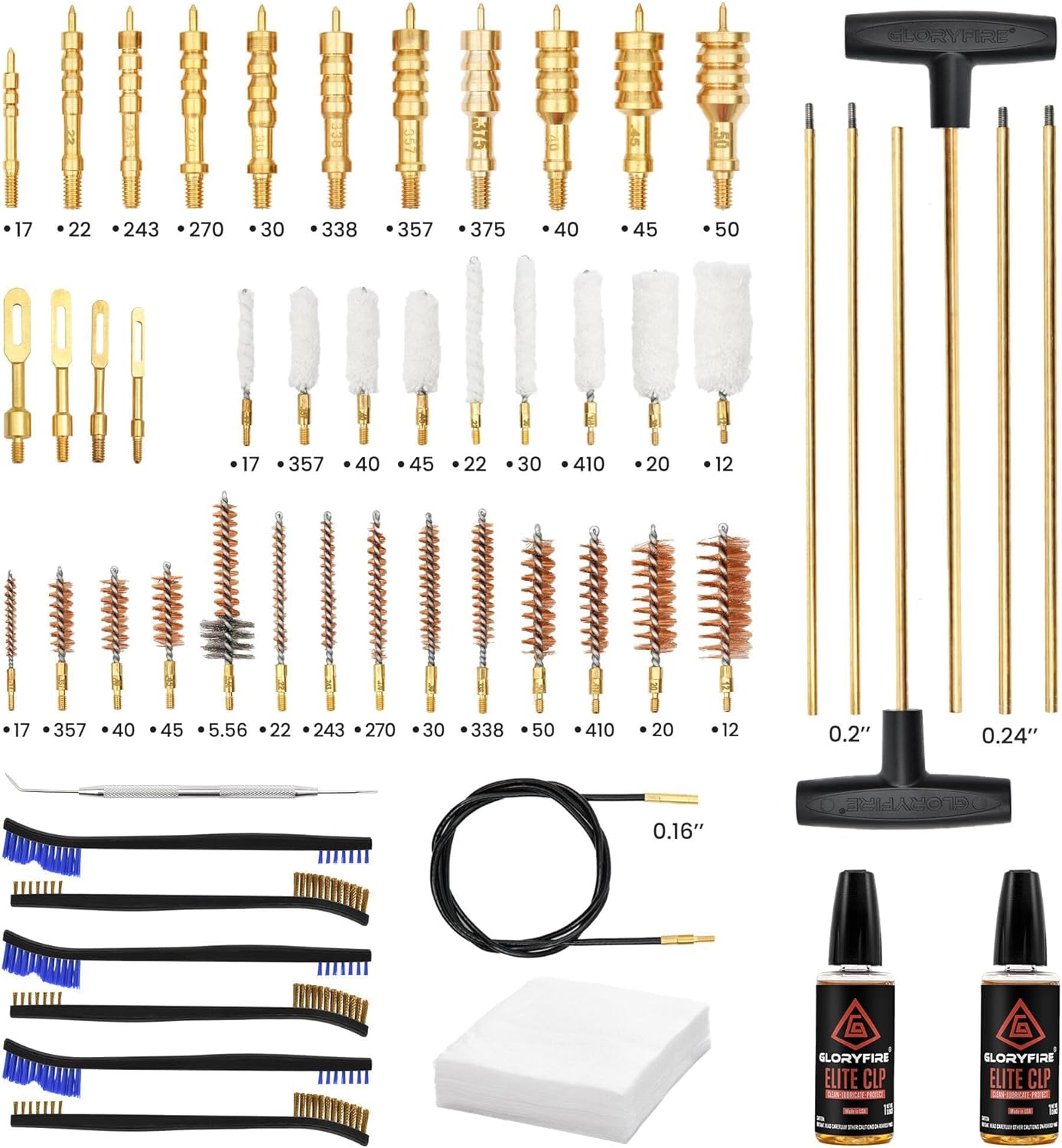 GLORYFIRE Elite Gun Cleaning Kit Universal Gun Cleaner for Shotgun, Pistol,with Lightweight Carrying Case, Reinforced and Lengthened Rods and Steel Wire, High-end Double Head Brushes