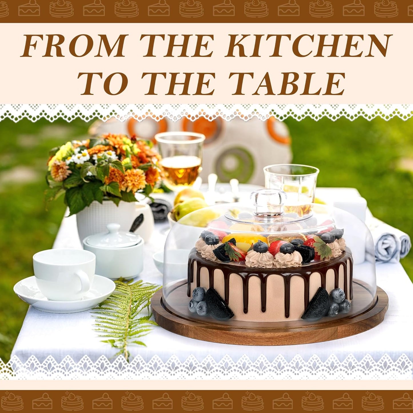 Bellsal Cake Stand with Clear Acrylic Dome Lid, 12in Acacia Wood Cake Holder with Lid, Cake Plate with Lid for Baking Gifts, Cake Display Server Tray for Birthday Party Weddings