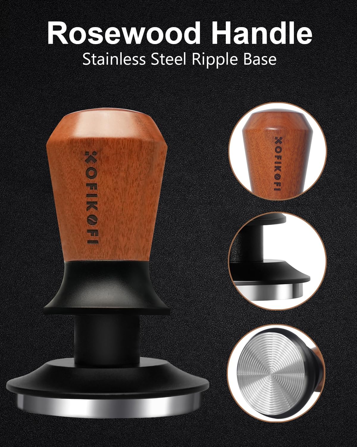 58mm Espresso Tamper, Coffee Tamper with 30lbs Spring Loaded, Espresso Coffee Tamper with Stainless Steel Ripple Base and Rosewood Handle Fits for E61,Breville and All 58mm Espresso Machines