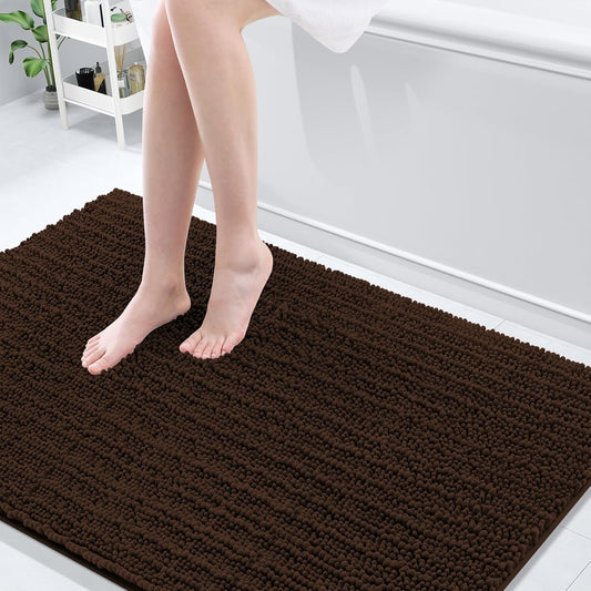 Arotive Luxury Chenille Bathroom Rug Mat, Extra Soft Thick Absorbent Shaggy Bath Rugs, Non-Slip Machine Wash Dry, Plush Bath Mats for Bathroom, Shower and Tub, 59x35, Brown