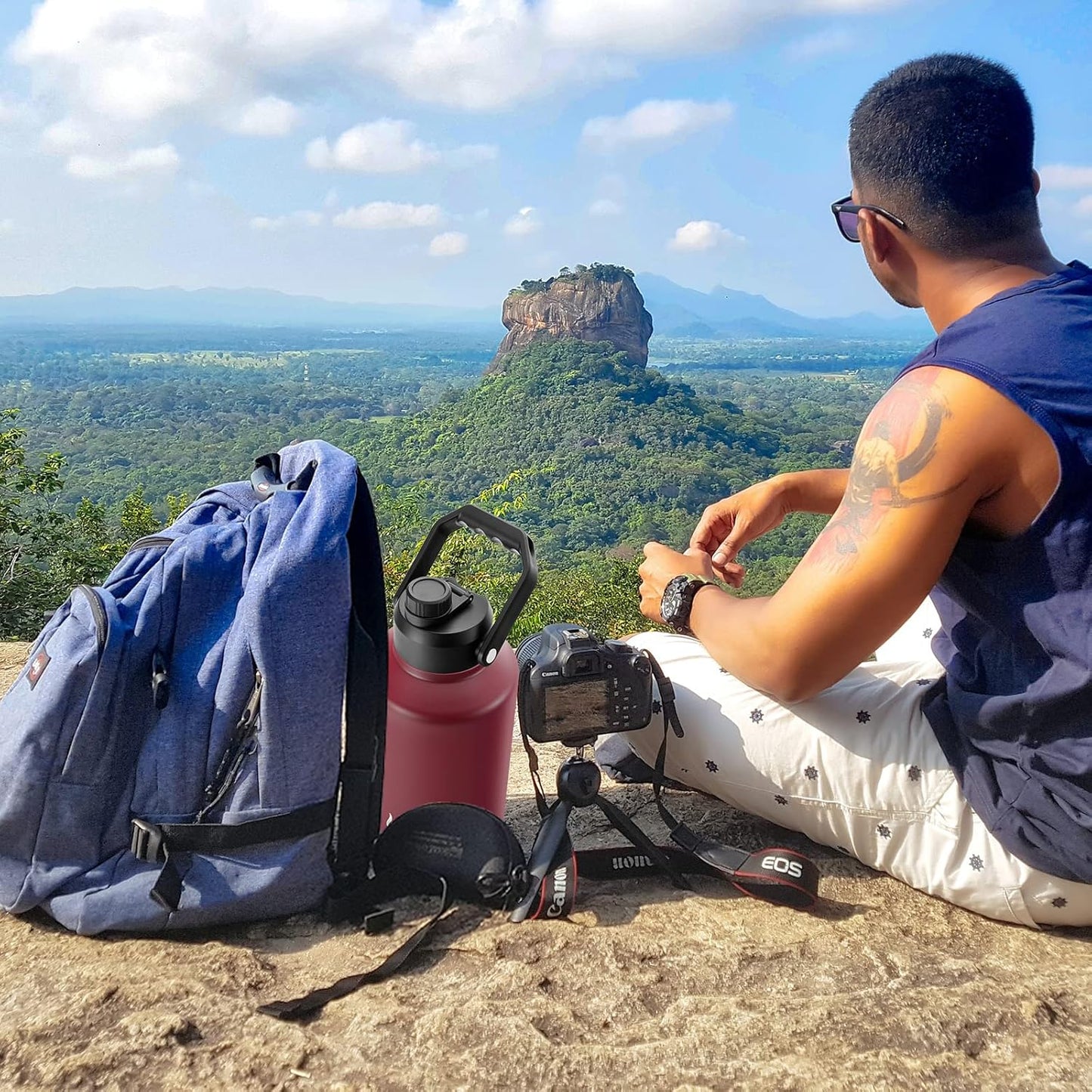 BJPKPK One Gallon(128 oz) Insulated Water Bottle, Dishwasher Safe Stainless Steel Thermos, BPA Free Jug with Ergonomic Handle & Anti-slip Bottom, Large Water Bottle, Brick Red