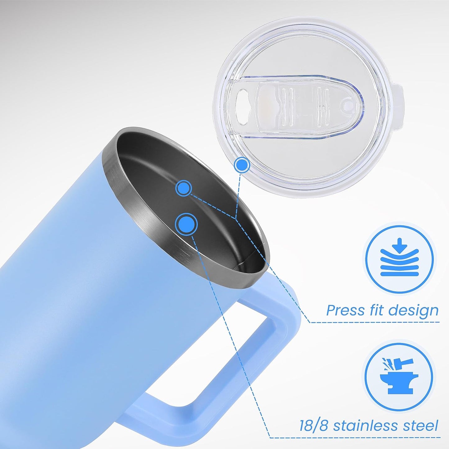 DOMICARE 40 oz Tumbler with Handle and Straw, Stainless Steel Tumbler with Lid and Straw, Reusable Vacuum Insulated Cup, Travel Coffee Mug, Blue, 4Pack