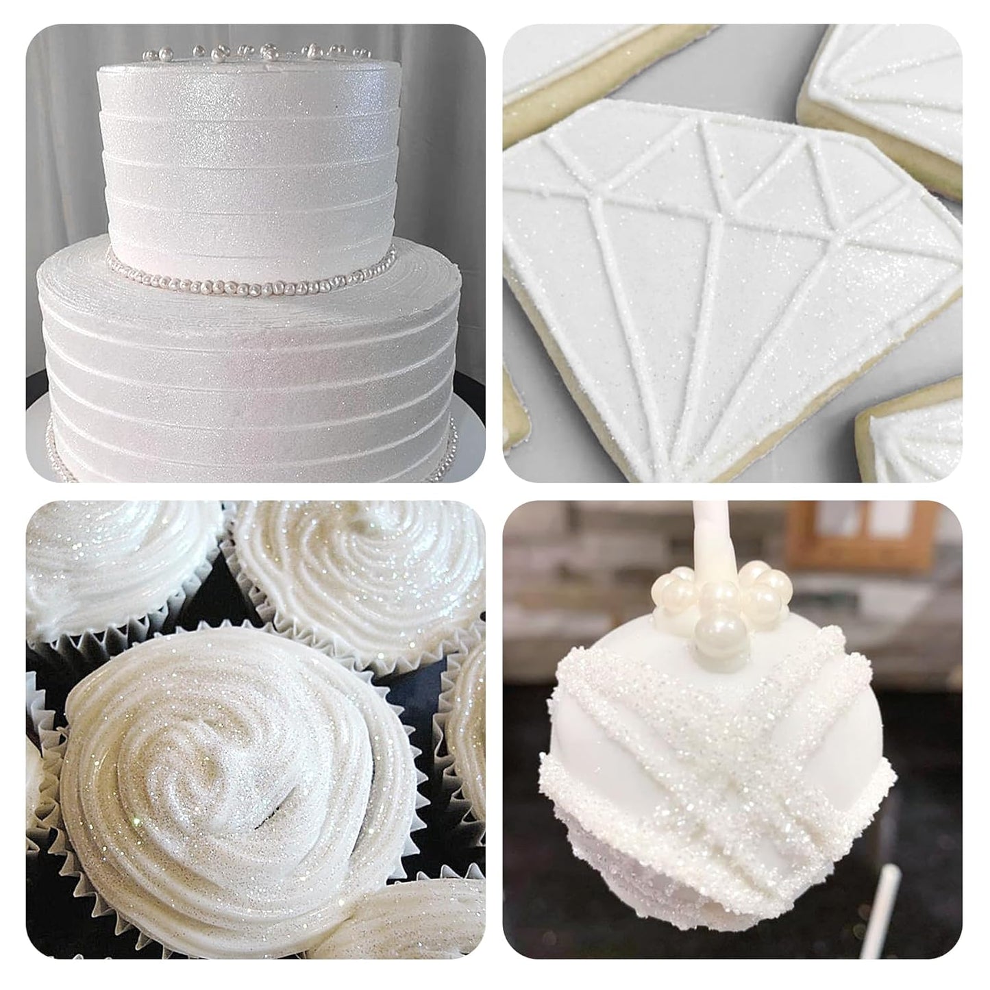 White Edible Glitter Spray - 15g Edible White Glitter for Cakes Food Grade Metallic Shimmer Powder Cake Spray for Cookie Decorating Chocolate Strawberry