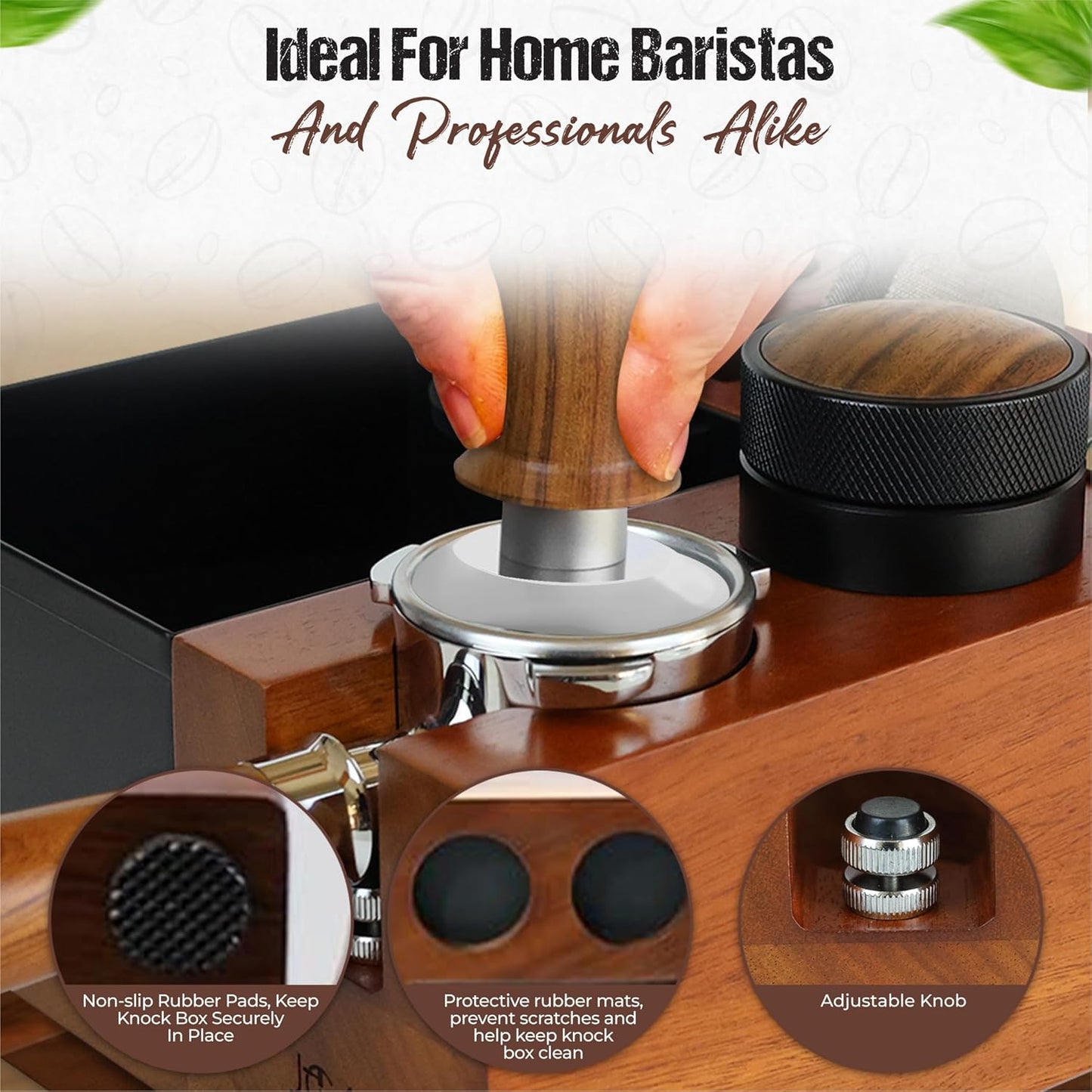 Espresso Knock Box & Tamping Station - Coffee Organizer Box for 58mm Tamper, Distributor, Dosing Funnel, Portafilter & Puck Screen Accessories - Includes Cleaning Brush"
