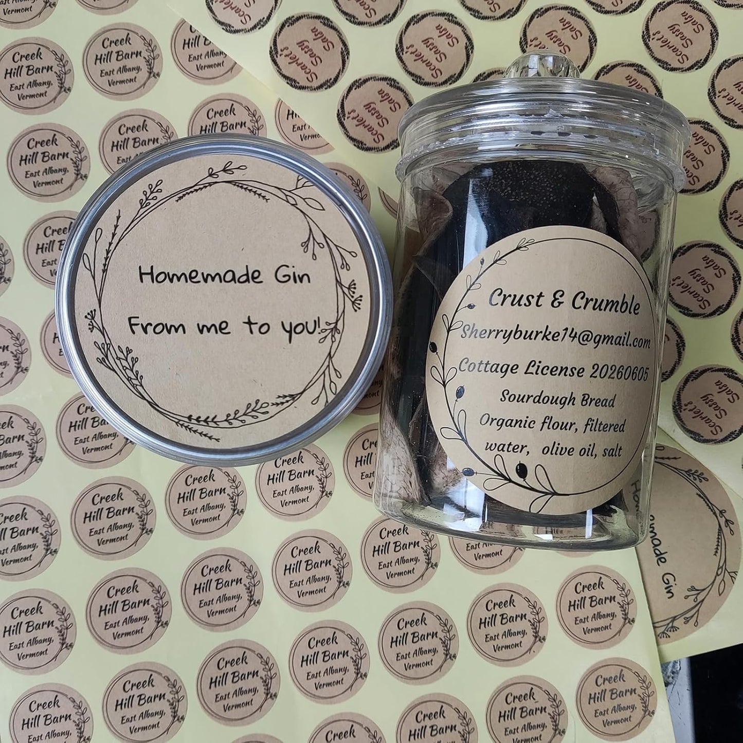 Custom Stickers Kraft Paper Labels Personalized Withe Text, Business Logo Customized Food Jars Labels Bakery Label Sticker Package Favor Canning Circle 100pcs (Style 12)