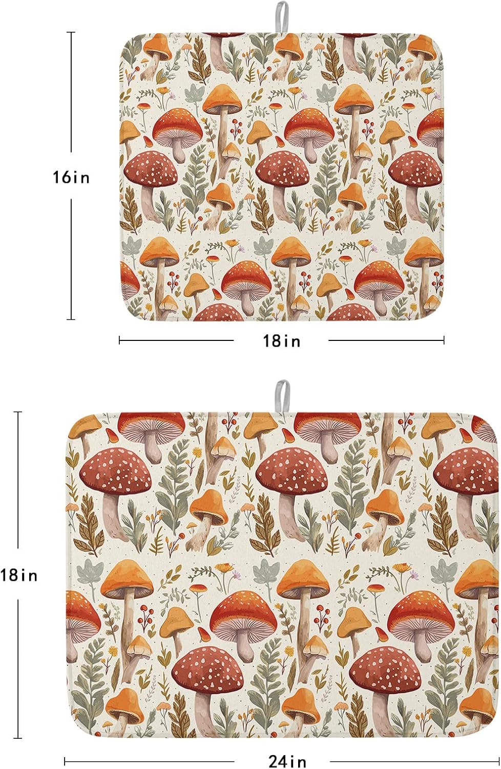 Fall Dish Drying Mat for Kitchen Counter Mushroom Drying Pad Absorbent Drying Mats for Countertops Sinks Draining Racks Autumn Plant Leaves Drainer Holiday Harvest Thanksgiving Decorations 18x24