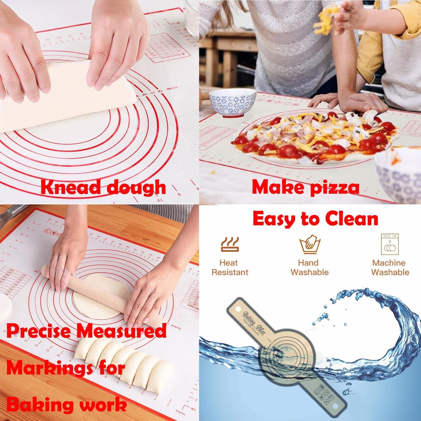 Silicone Baking Mat 16" x 24" - 2 Pcs Silicone Bread Sling for Dutch Oven - NonStick High Degree Kitchen Sour Bread Making Loaf Pan Lifter Liner,Non-Slip Pastry Mat for Rolling Dough,3 Scrapers