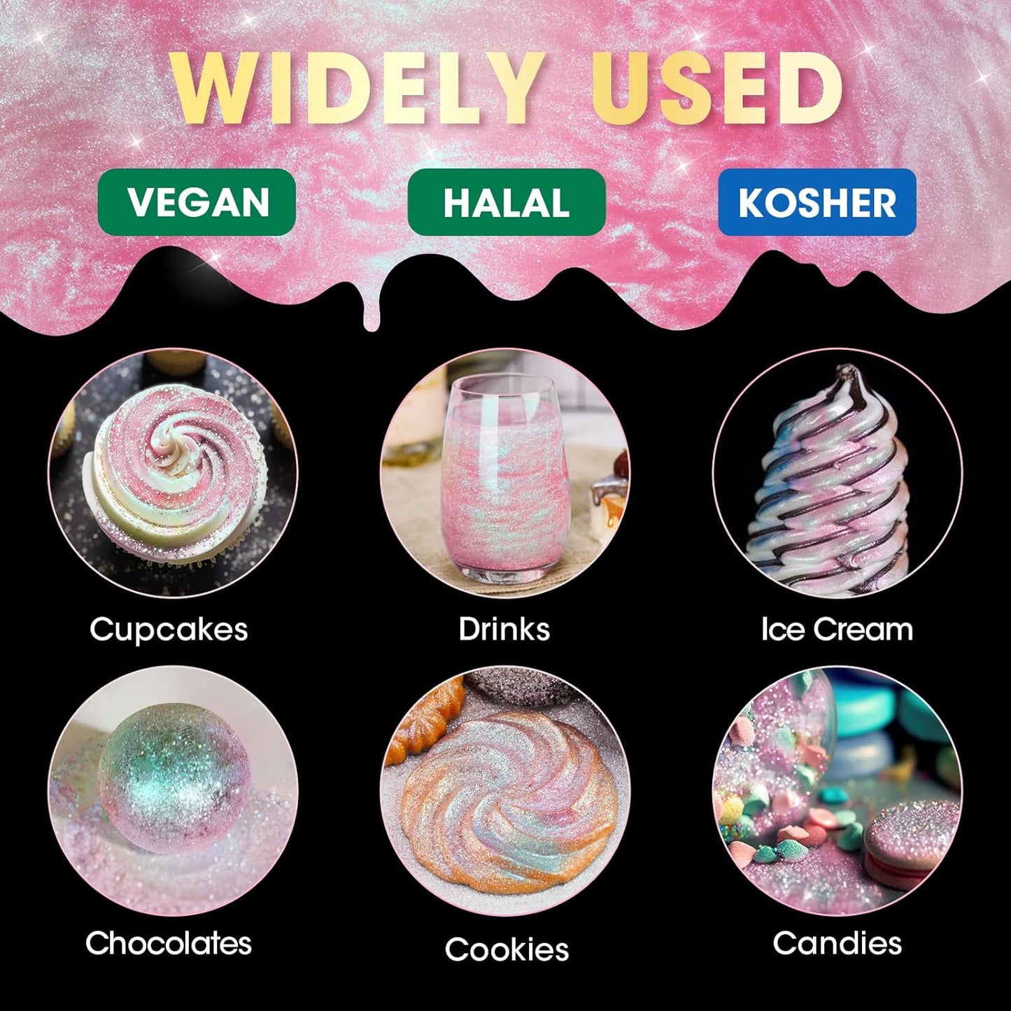 NiHome 0.18oz/5g Edible Food-Grade Glimmer Powder Glitter Luster Dust Metallic Food Decorating Sprinkle Dust for Drink Wine Beverage Cake Candy Dessert Bakery Restaurant Vegan (Iridescent Pink)